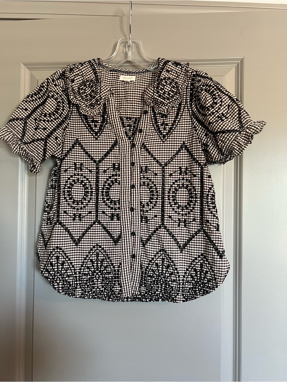 Anthropologie The Keira Gingham Blouse by Pilcro Size Small